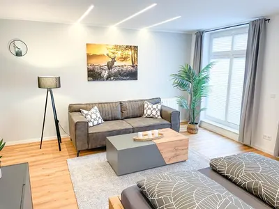Ein Sitzbereich in der Unterkunft Appartement am Mythenweg