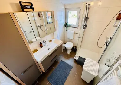 Ein Badezimmer in der Unterkunft FeWo Bachlauf mit großer Terrasse von Harztraveler