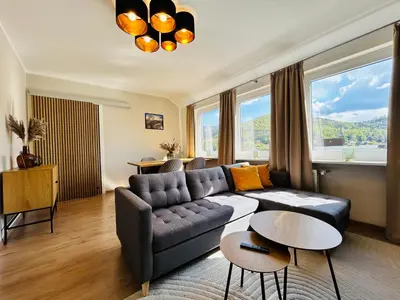 Ein Sitzbereich in der Unterkunft Harzburgliving Wohnung Goethe`s Auszeit