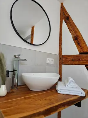 Ein Badezimmer in der Unterkunft Ferienwohnung Grüne Straße 1