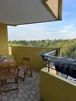 Ein Balkon oder eine Terrasse in der Unterkunft Gemütliche Ferienwohnung 479 mit Pool, Sauna & wunderschöner Aussicht in Braunlage-Hohegeiß