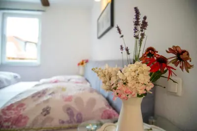Ein Bett oder Betten in einem Zimmer der Unterkunft Ferienhaus Simone