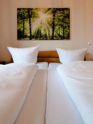 Ein Bett oder Betten in einem Zimmer der Unterkunft Natur Pur Ferienhaus Falkenhagen