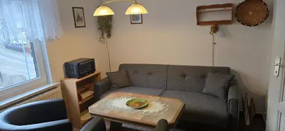 Ein Sitzbereich in der Unterkunft Haus Bodetal
