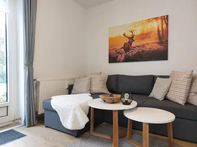 Ein Sitzbereich in der Unterkunft Ferienwohnung Harzwunder