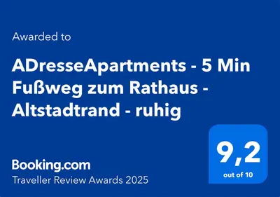 Ein Zertifikat, Auszeichnung, Logo oder anderes Dokument, das in der Unterkunft ADresseApartments 1 - Altstadtrand & Parkplatz ausgestellt ist