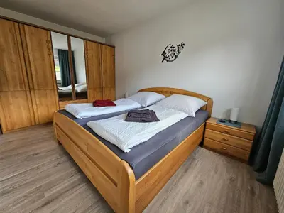 Ein Bett oder Betten in einem Zimmer der Unterkunft Ferienwohnung Hoch im Harz, Altenau