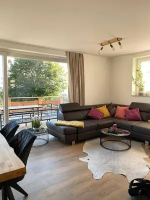 Ein Sitzbereich in der Unterkunft Ferienhaus Mountain View Six50 mit Sauna und Kamin in St. Andreasberg