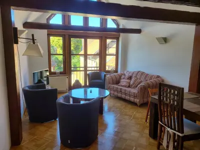 Ein Sitzbereich in der Unterkunft Gästehaus Harzstraße