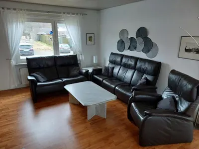 Ein Sitzbereich in der Unterkunft Einfamilienhaus Blick zum Rammelsberg