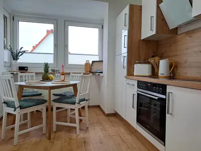 Küche/Küchenzeile in der Unterkunft Ferienwohnung Hexenlandeplatz