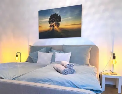 Ein Bett oder Betten in einem Zimmer der Unterkunft Ferienwohnung Hexenlandeplatz