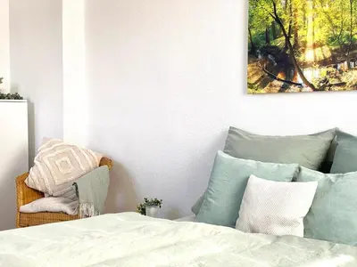 Ein Bett oder Betten in einem Zimmer der Unterkunft Ferienwohnung Hexenlandeplatz