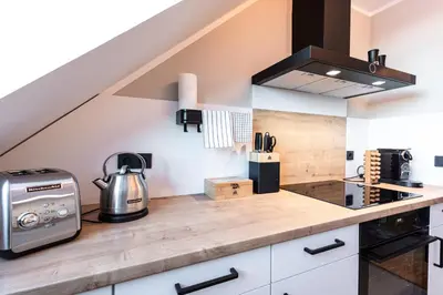 Küche/Küchenzeile in der Unterkunft Waldbewohner Apartments / Hirsch