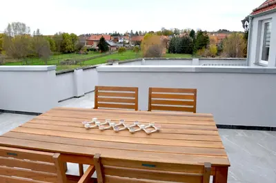 Ein Balkon oder eine Terrasse in der Unterkunft Ferienhaus Am Mühlenberg Thale Westerhausen