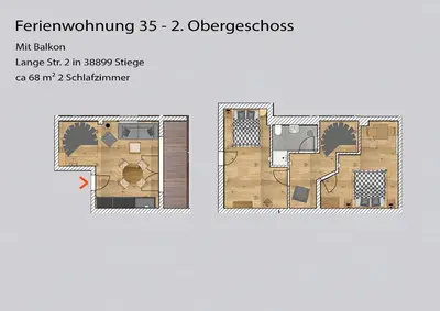 Grundriss der Unterkunft Auszeit-im-Harz Haus 5 Wohnung 35
