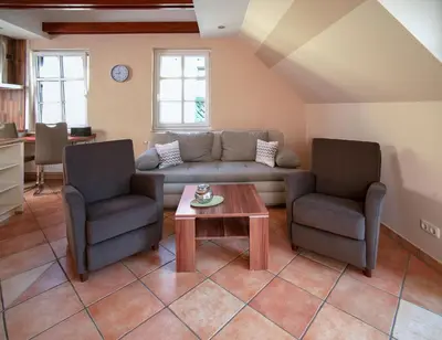 Ein Sitzbereich in der Unterkunft Thale Altstadt Ferienapartments
