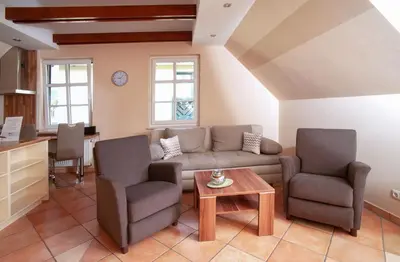 Ein Sitzbereich in der Unterkunft Thale Altstadt Ferienapartments