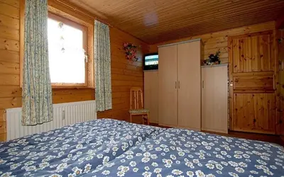 Ein Bett oder Betten in einem Zimmer der Unterkunft Ferienhaus Nr 51, Typ B, Ferienanlage Blauvogel, Hasselfelde, Harz - b50651
