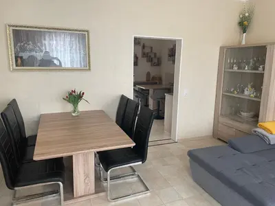 Ein Sitzbereich in der Unterkunft Ferienhaus Belkot