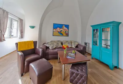 Ein Sitzbereich in der Unterkunft Ferienwohnung im Weberturm Goslar