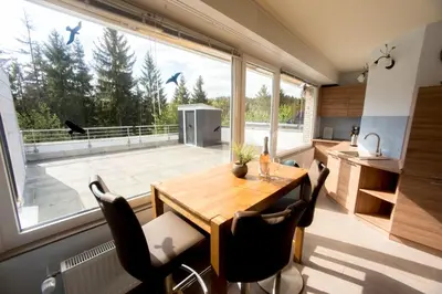 Grundriss der Unterkunft Terrassenhaus Fichtenwald im Harz mit Schwimmbad & Sauna