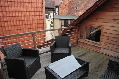 Ein Balkon oder eine Terrasse in der Unterkunft Kristallhaus anno 1438