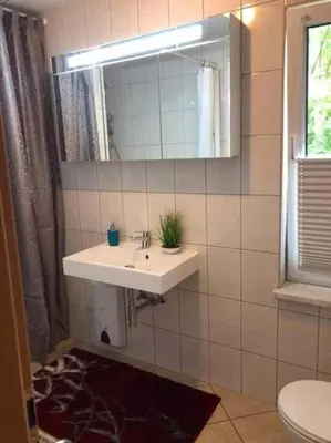 Ein Badezimmer in der Unterkunft Ferienhäuser Am Eichenberg, Haus 3