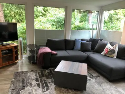 Ein Sitzbereich in der Unterkunft Ferienhäuser Am Eichenberg, Haus 3