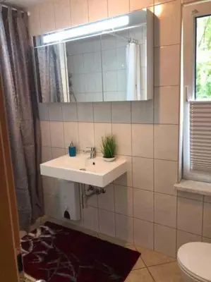 Ein Badezimmer in der Unterkunft Am Eichenberg Haus 3