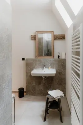 Ein Badezimmer in der Unterkunft Haus Wanderlust - Zwei Ferienwohnungen in einem Haus für bis zu 13 Personen - naturnah, stilvoll eingerichtet - ideal für Familien und Gruppen
