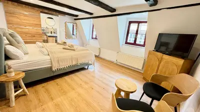 Ein Bett oder Betten in einem Zimmer der Unterkunft Bleibe am Steinweg