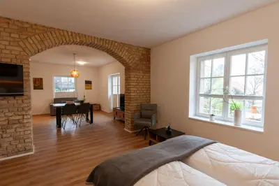 Ein Bett oder Betten in einem Zimmer der Unterkunft Ferienwohnung Hirschmann 1 mit Terrasse
