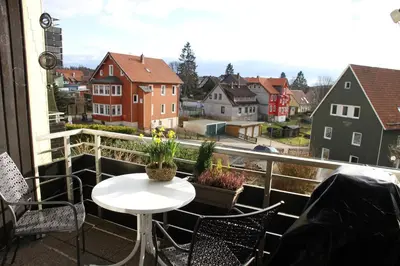 Ein Balkon oder eine Terrasse in der Unterkunft Apartment am Kurpark