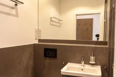 Ein Badezimmer in der Unterkunft Ferienwohnung Hirschmann 3 mit Sauna und Balkon