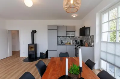 Küche/Küchenzeile in der Unterkunft Ferienwohnung Hirschmann 3 mit Sauna und Balkon