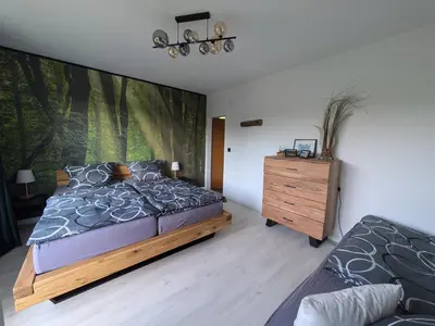 Ein Bett oder Betten in einem Zimmer der Unterkunft FeWo Waldseeblick Hahnenklee