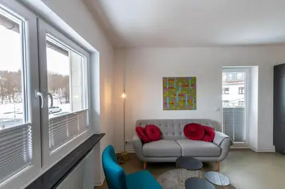 Ein Sitzbereich in der Unterkunft Ferienwohnung Natur Loft im Haus Tannenblick Lofts