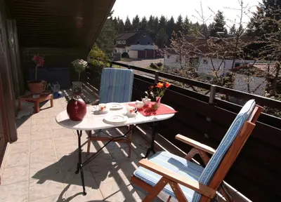 Ein Balkon oder eine Terrasse in der Unterkunft Ferienwohnung Zum Waldseebad