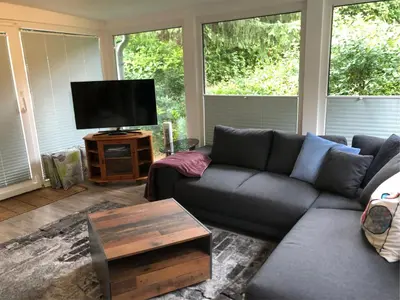 Ein Sitzbereich in der Unterkunft Ferienhaus Am Eichenberg Haus 3