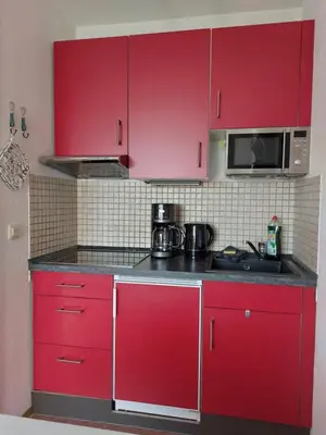 Küche/Küchenzeile in der Unterkunft Ferienwohnung Gipfelglück mit Fernblick und Strandkorb
