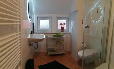 Ein Badezimmer in der Unterkunft Haus am Fluss