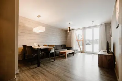 Ein Sitzbereich in der Unterkunft StrandBerg's Stadt Chalet