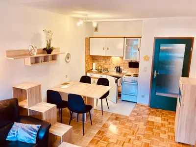 Küche/Küchenzeile in der Unterkunft Fewo Hemlock, mit Balkon