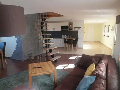Ein Sitzbereich in der Unterkunft Zum Kuckucksnest Comfortable holiday residence