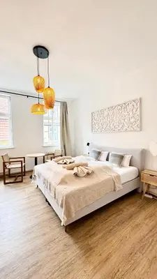 Ein Bett oder Betten in einem Zimmer der Unterkunft Bleibe am Kirchhof