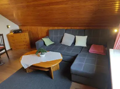 Ein Sitzbereich in der Unterkunft Ferienwohnung Harz de Luchs