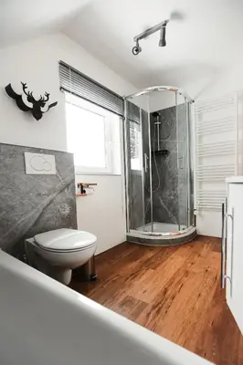 Ein Badezimmer in der Unterkunft NEU im Harz, Das Haus am Wald mit privater Sauna, frisch renoviert