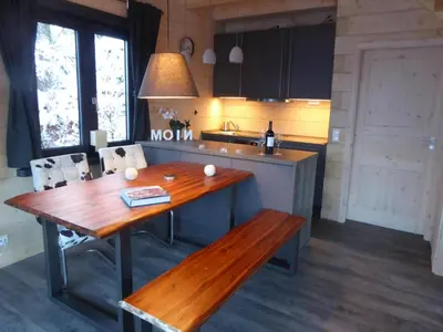 Küche/Küchenzeile in der Unterkunft Harz - Blockhaus mit Sauna und Kamin, 4 und 5 Sterne, CH