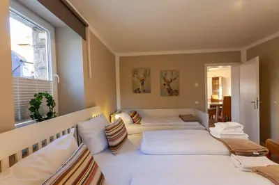 Ein Bett oder Betten in einem Zimmer der Unterkunft Ferienwohnung Mondschein in der Villa Harzer Flair